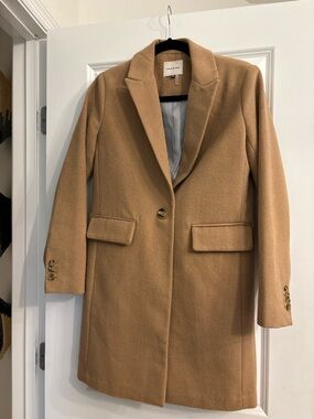 ✨ COURT & ROWE Camel Wool Blend Blue Lapel Single-Button Coat XS Like New